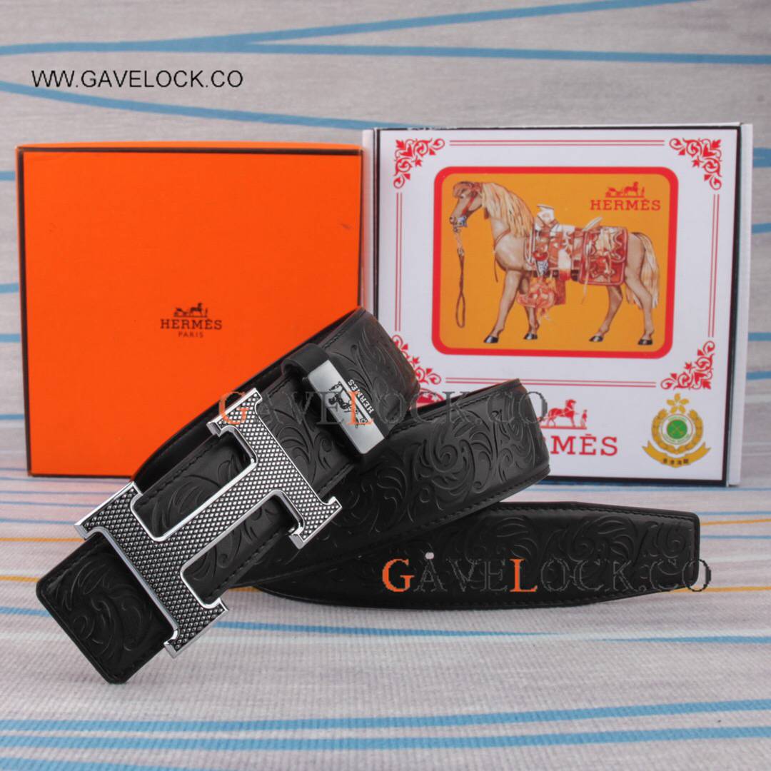 Copy Hermes Double Sided Leather Strap Men 38mm Silver Buckle